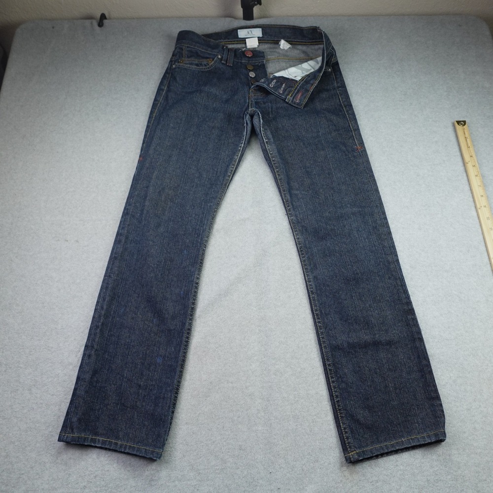 Armani Exchange Jeans Mens 28 Reg Blue Straight Rigid Resin Button Fly USA